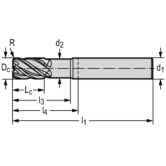 Freze cilindro-frontale/de canelare din carbură metalică MA230 • Advance • coadă cilindrică • inch • flute helix angle 38° • WJ30TF • Dc=19,05mm • R=3,05mm • Z=5