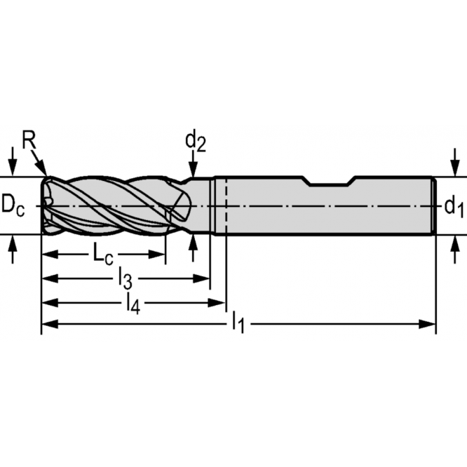 Freze cilindro-frontale/de canelare din carbură metalică MC230 • Advance • coadă DIN 6535 HB • metric • flute helix angle° • Rază lungă de acţiune • center cutting capability • WK40TF • Dc=20mm • R=2mm • Z=4