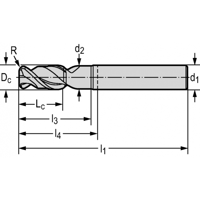 Freze cilindro-frontale/de canelare din carbură metalică MC267 • Advance • coadă DIN 6535 HA • metric • flute helix angle 45° • Tip Al 45 • center cutting capability • WJ30UU • Dc=20mm • R=4mm • Z=2
