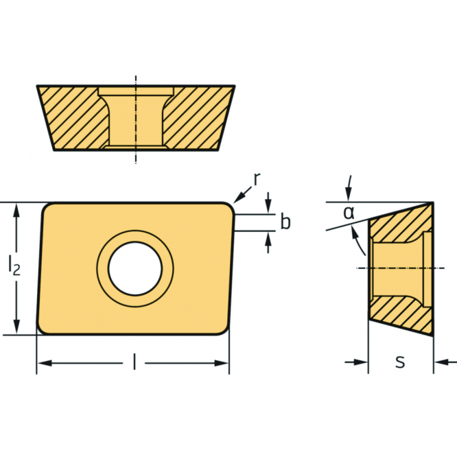 Rombice pozitive LDMT ...-D57 • clearance angle major=15° • WKK25G • Tiger·tec<sup>®</sup> Gold • Corner radius=0,8mm • wiper edge length=1,2mm