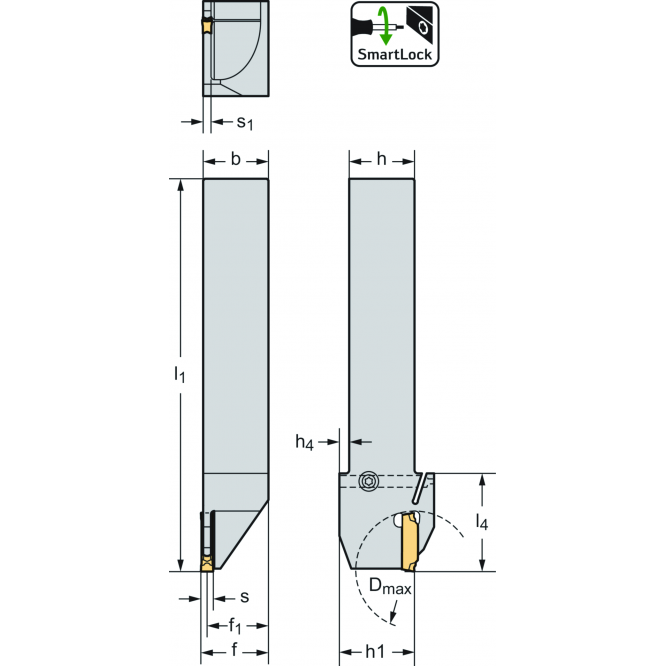 Sculă cu coadă – canelare radială G4014 • Strângere laterală cu şurub • metric • Coadă cu secţiune pătrată • DX18 • s=1mm • Tmax=12mm