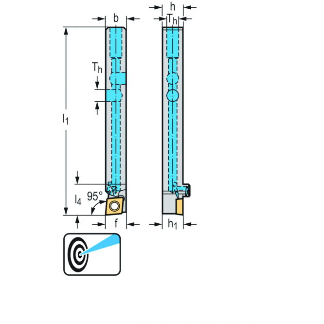 Suport coadă – fixare cu şuruburi SCLC...-S-P • Walter Turn • metric • Coadă cu secţiune pătrată • κ=95° • Stânga • 12x12mm • plăcuţă rombică • CC .. 09T3 .. • Răcire de precizie