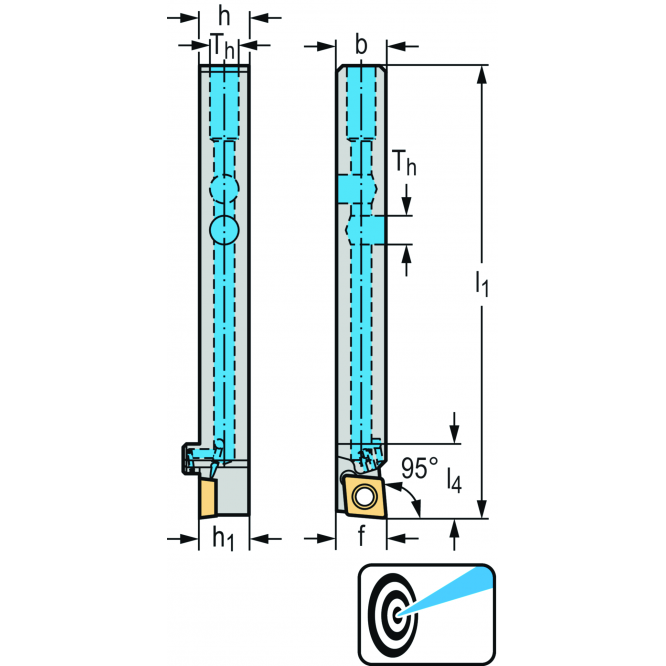 Suport coadă – fixare cu şuruburi SCLC...-S-P • Walter Turn • metric • Coadă cu secţiune pătrată • κ=95° • Dreapta • 12x12mm • plăcuţă rombică • CC .. 09T3 .. • Răcire de precizie