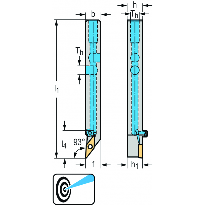 Suport coadă – fixare cu şuruburi SVJB...-S-P • Walter Turn • metric • Coadă cu secţiune pătrată • κ=93° • Stânga • 12x12mm • plăcuţă rombică • VB .. 1103 .. • Răcire de precizie