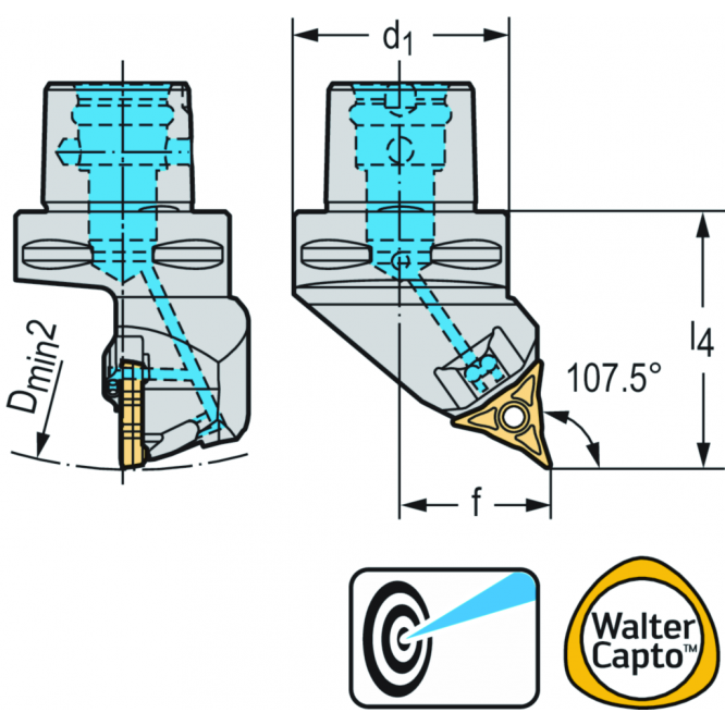 Suporţi pentru strunjire – sistem de strunjire de copiere W1011-C...-P • Walter Turn • metric • Walter Capto<sup>TM</sup> ISO 26623 • κ=107,5° • C6 • plăcuţă cu profil special • WL .. 2504 ..