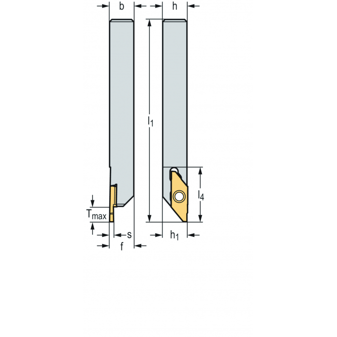 Sculă cu coadă – canelare radială W2011 • Fixare cu şuruburi • Pentru strunguri automate (Swiss Machine) • metric • Coadă cu secţiune pătrată • Stânga • WT26 • s=1mm • Tmax=9mm